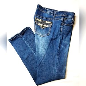 Royal Premium Women Size 12 Straight Embellish Back Pockets Western Denim Jeans